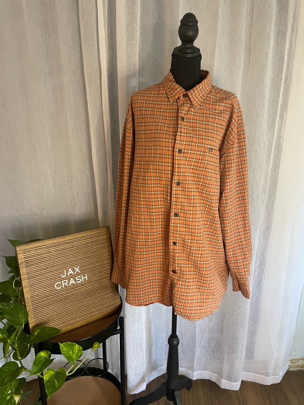 Nautica Orange Plaid Lightweight Shirt Jacket